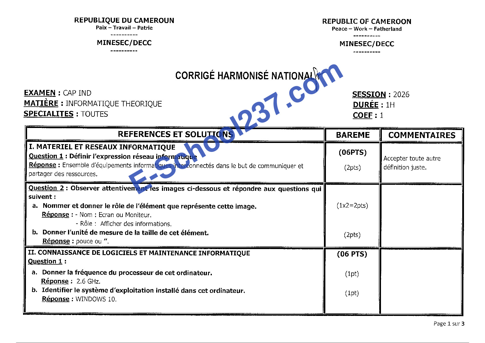 CORRIGE HARMONISE NATIONAL CAP 2026